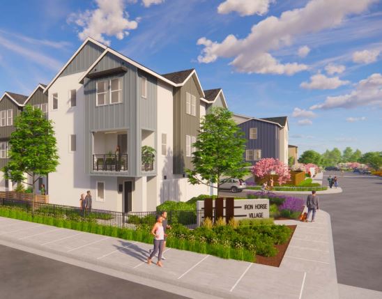 Rendering of the anticipated view from Crow Canyon Road of the entrance to the proposed Iron Horse Village project. (Photo courtesy City of San Ramon)